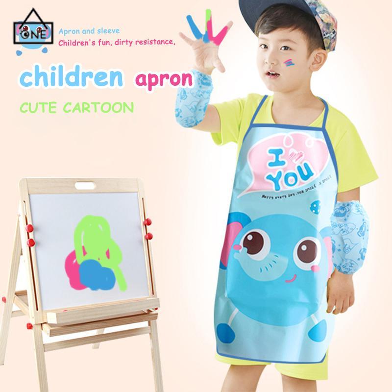 COD❤️Celemek Apron Anak untuk Melukis Berkebun Karakter Kartun Dengan manset/Tanpa manset-A.one