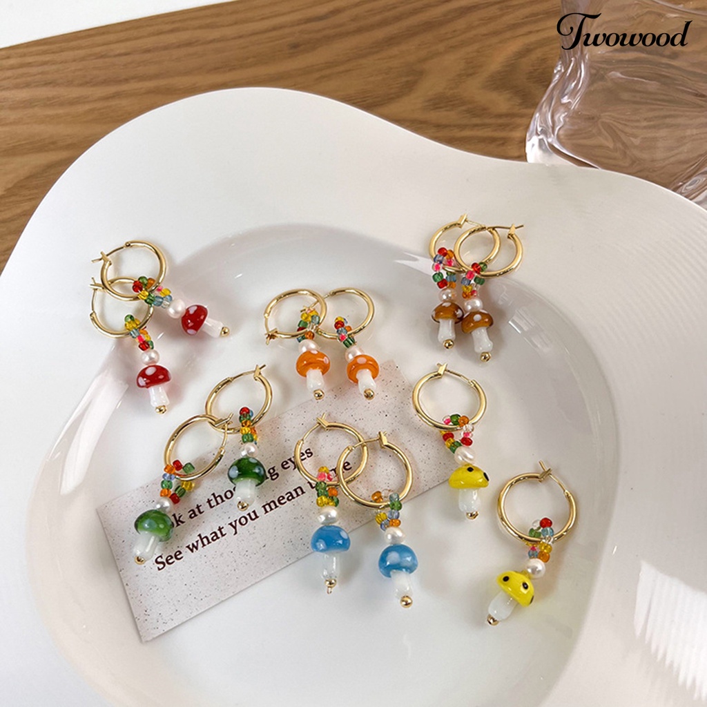 1 Pasang Anting Juntai Bentuk Jamur Warna-Warni Bahan Alloy Gaya Korea Untuk Wanita