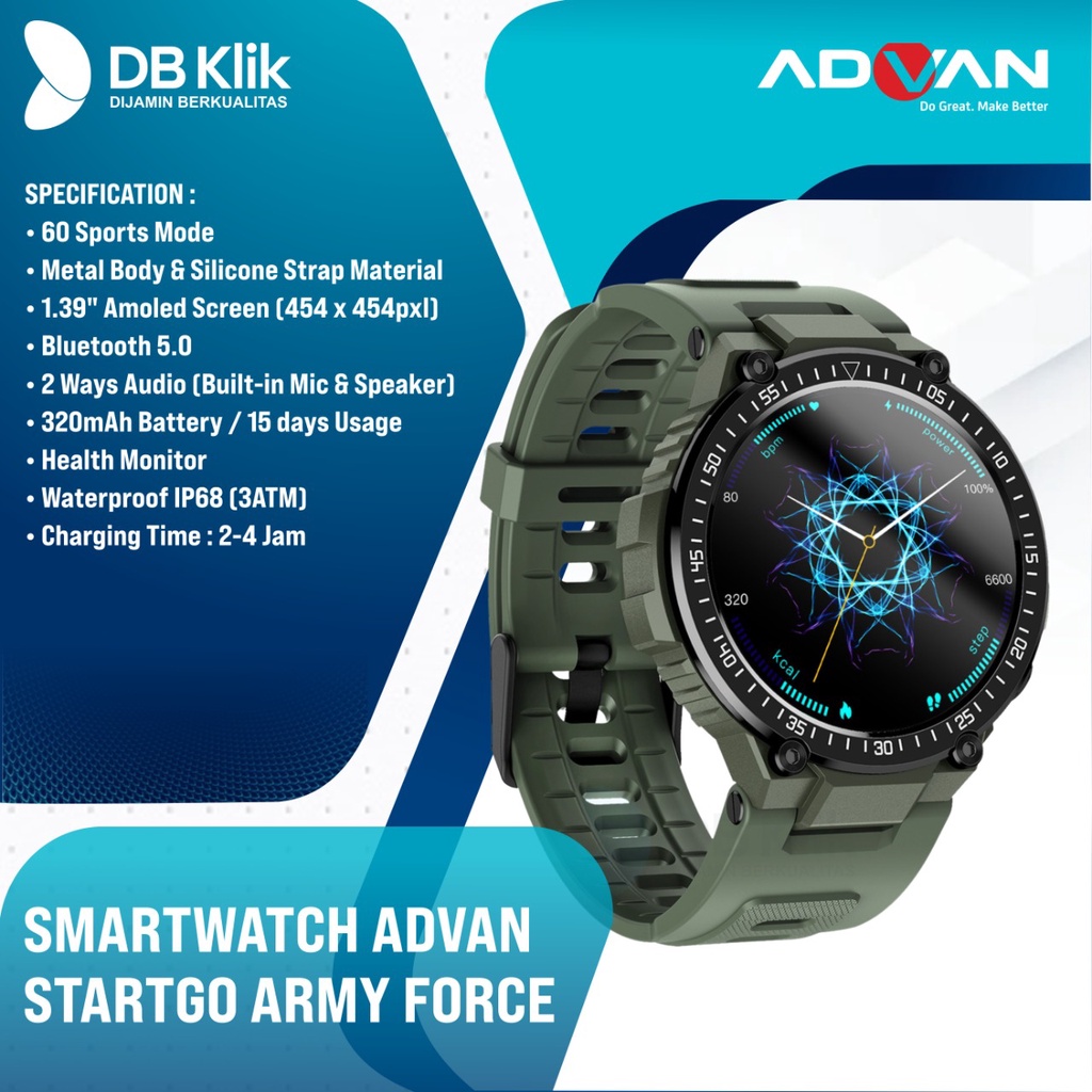 Smartwatch ADVAN STARTGO ARMY FORCE 1.39&quot; AMOLED - ADVAN Army Force