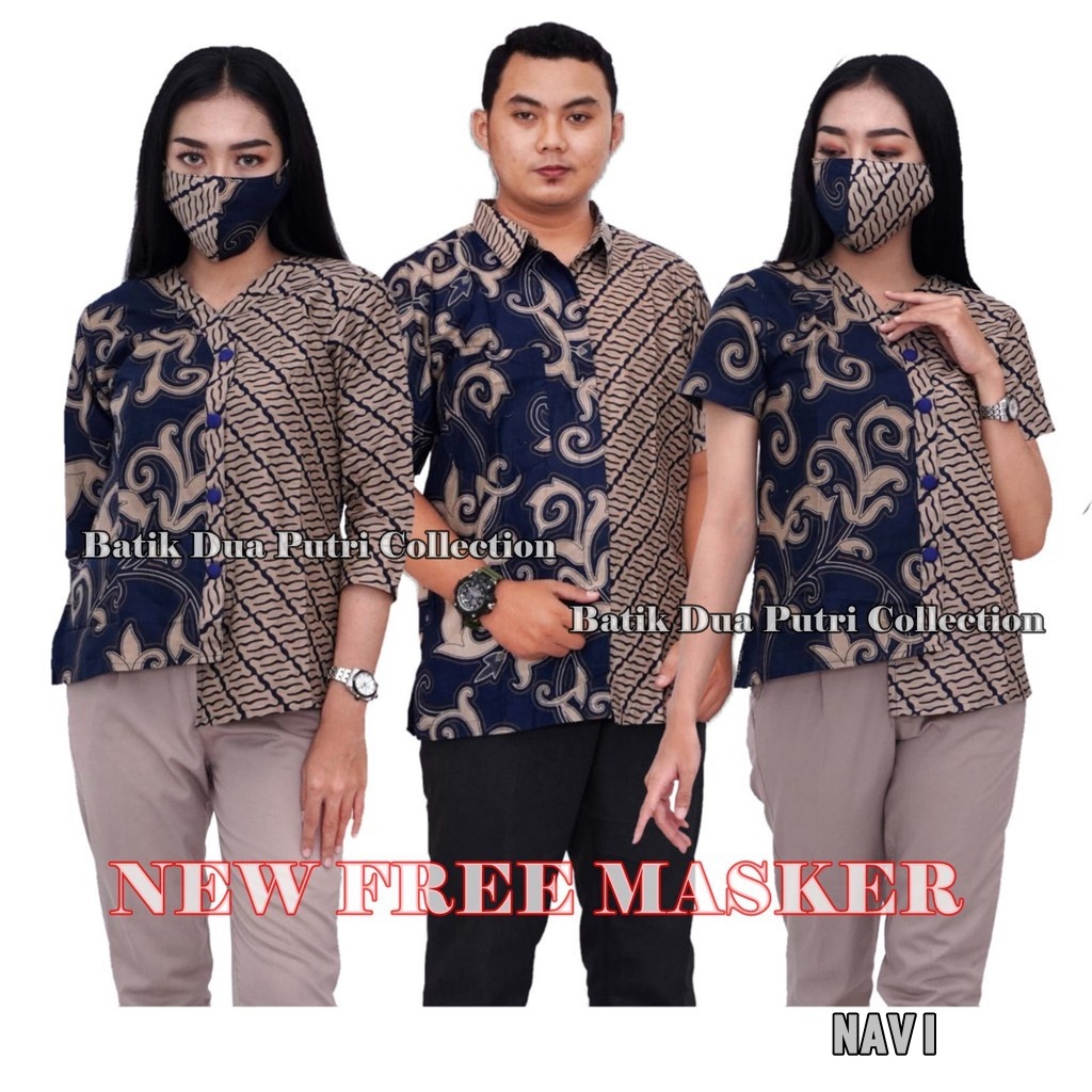 Batik Wanita Atasan Blouse Motif Kangkung Warna NAVI 2 varian