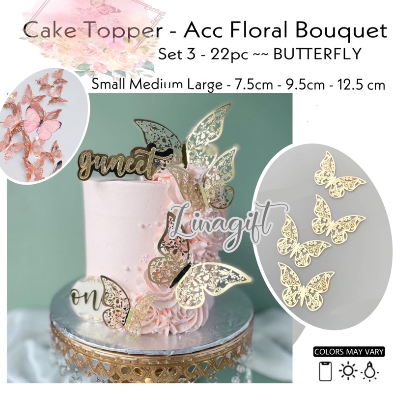 Jual Cake Topper Butterfly Tempelan Kupu Kupu Hiasan Dekorasi Kue Accessories Flower Bouquet 7051