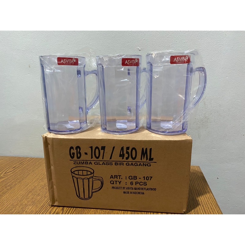 6pcs gelas bir zumba / gelas bir gagang (ASVITA)