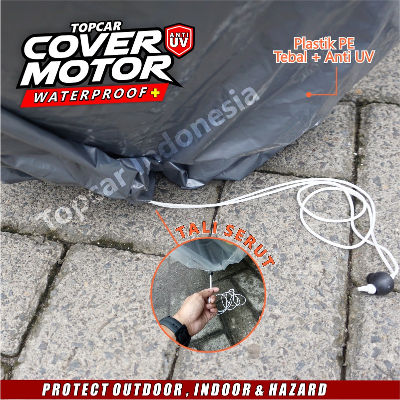 Cover Motor Waterproof Anti UV Indoor Outdoor Anti Air Sarung Pelindung Pembungkus Penutup Body Jok Cat Sepeda Motor Silver Hitam by TOPCAR