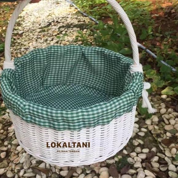 Keranjang ROTAN BAMBU/Parcel Buah +Kain /Hampers Rotan Bambu Lebaran - Keranjang A