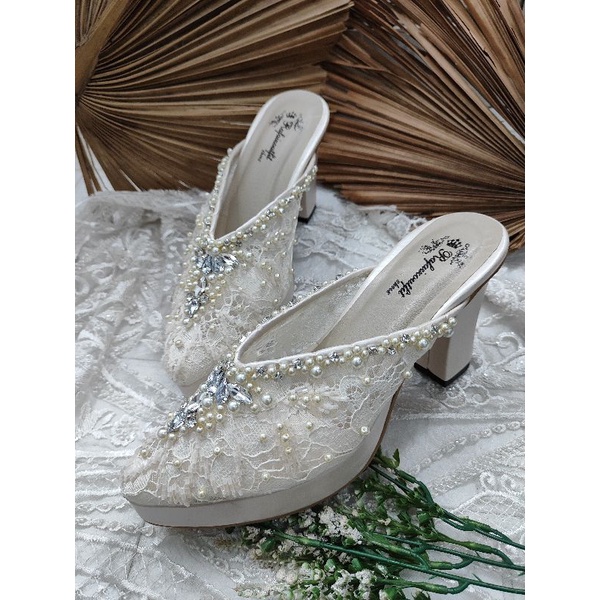 sepatu wedding alena broken white 9cm tahu