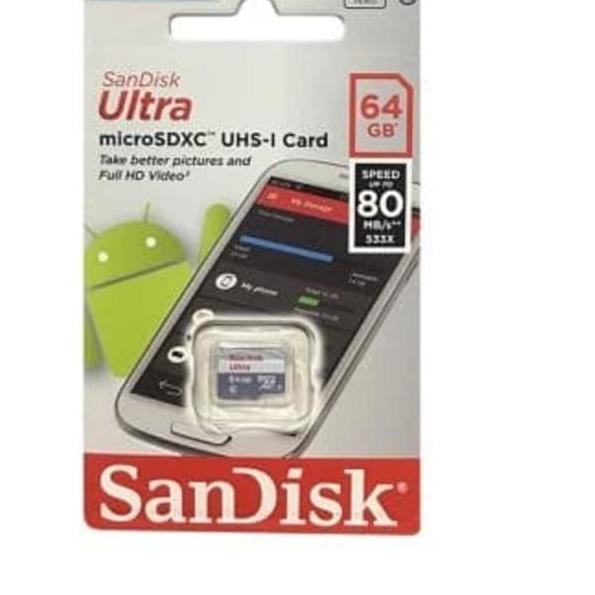 Sandisk Micro SD 64GB CLASS 10 Non Adapter MicroSD Memory Card 64 GB - 100 Mbps