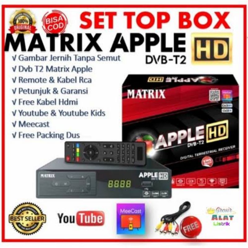 Set Top Box Tv Digital DVB T2 MATRIX APPLE MERAH | FULL HD RECEIVER | STB MATRIX