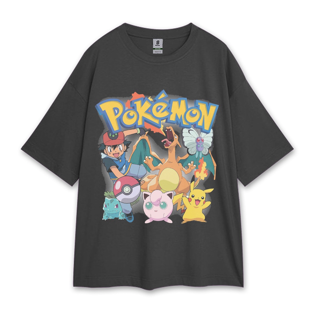 POKEMON VINTAGE STYLE T-SHIRT OVERSIZED DRAK GREY