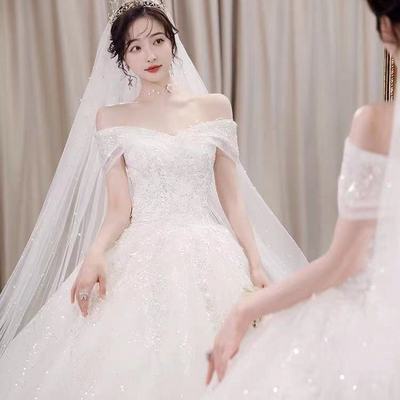 Gaun pengantin utama satu bahu 2022 temperamen baru pengantin gaya putri pengadilan Prancis membuntu