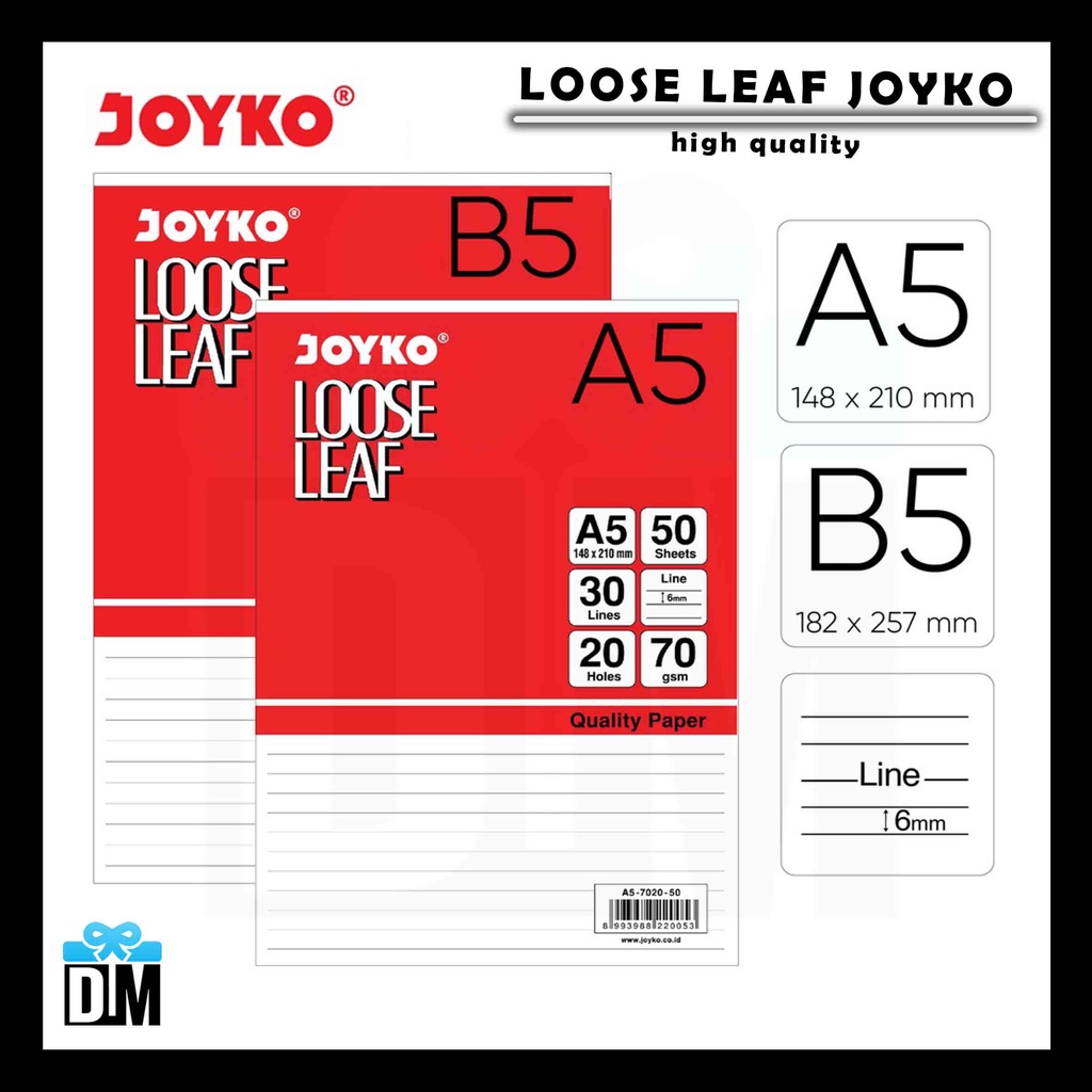 

Loose Leaf Joyko Bergaris Isi Binder Kertas Loose Leaf A5 B5 Refill Binder Ring 50 Lembar #M