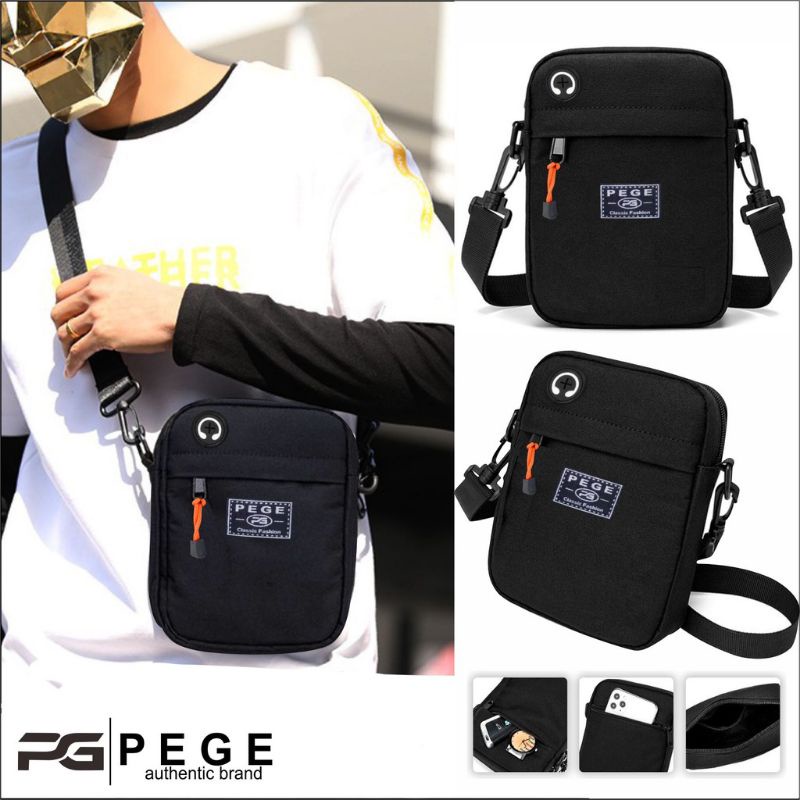 Tas Selempang Slingbag Bahu Miron Hitam Polos Keren / Tas Pria Wanita / Unisex / Best Seller -BG222