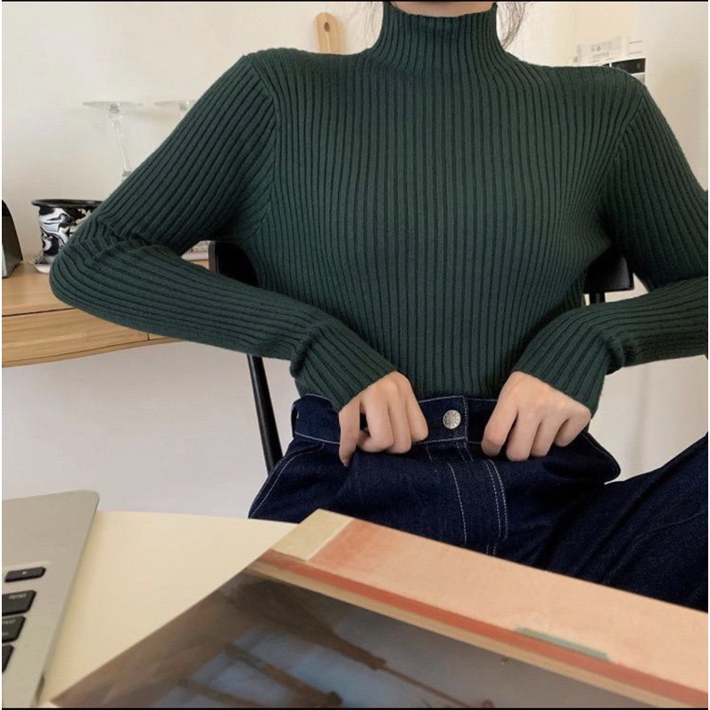 atasan wanita turtle neck rajut kerah tinggi/baju wanita kriwil