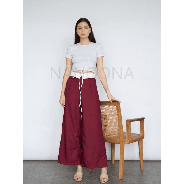 Miyong Two Tone Pants - Celana Kulot Loose Wanita Two Tone Free Tali Pinggang - Loose Pants