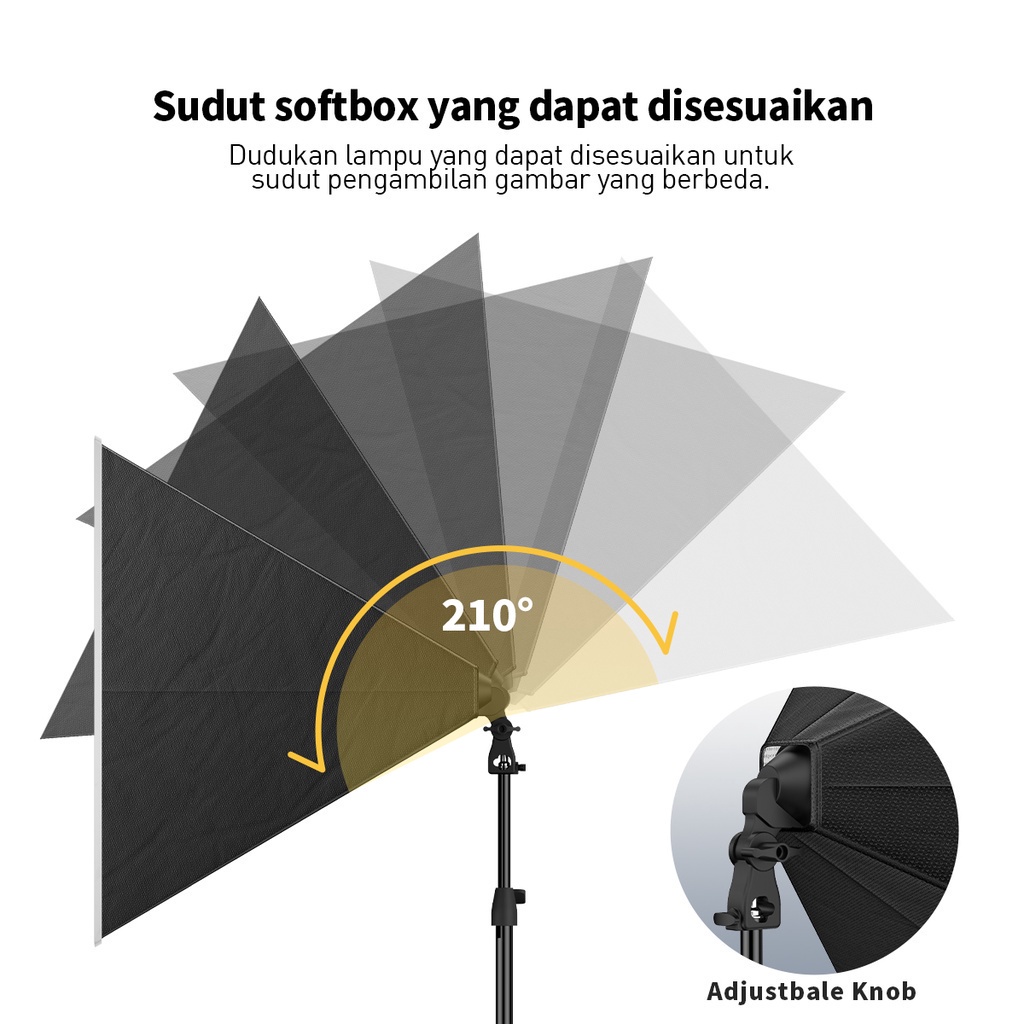 Softbox Photography Lighting Kit 45W 5500K untuk Live Streaming Studio Lighting/Potret Fotografi/YouTube Video dengan E27 Socket 50x70cm SoftBox
