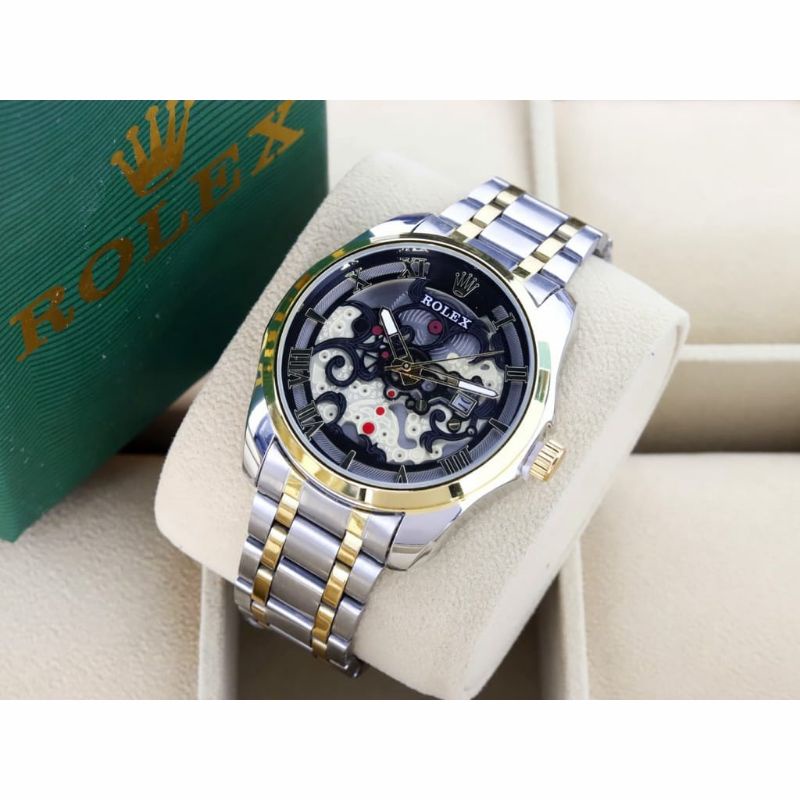 Jam Tangan Rolex Romawi Terlaris Stainliss Steel Tanggal Aktif Pria Rantai