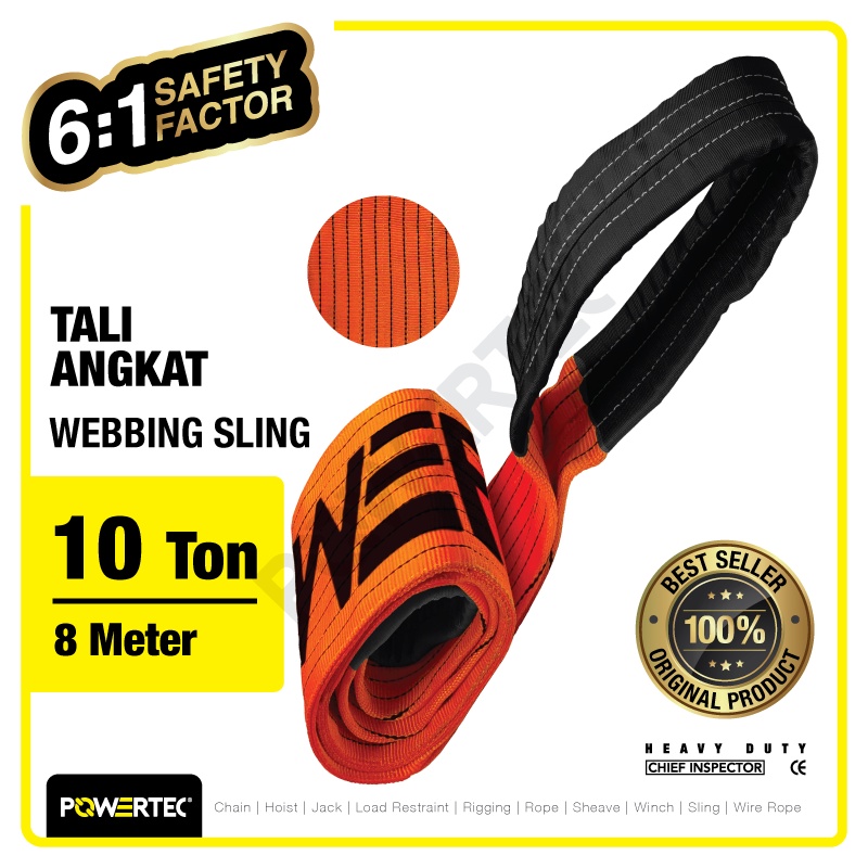 POWERTEC Webbing Sling Belt / Tali Angkat 10 Ton x 8 Meter Double Ply