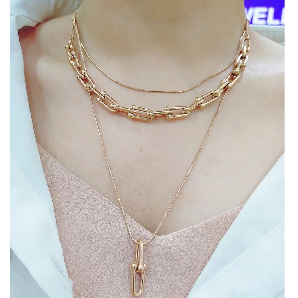 Kalung Titanium Rantai 3 Layer Korean Looks Tidak Karatan Tidak Luntur