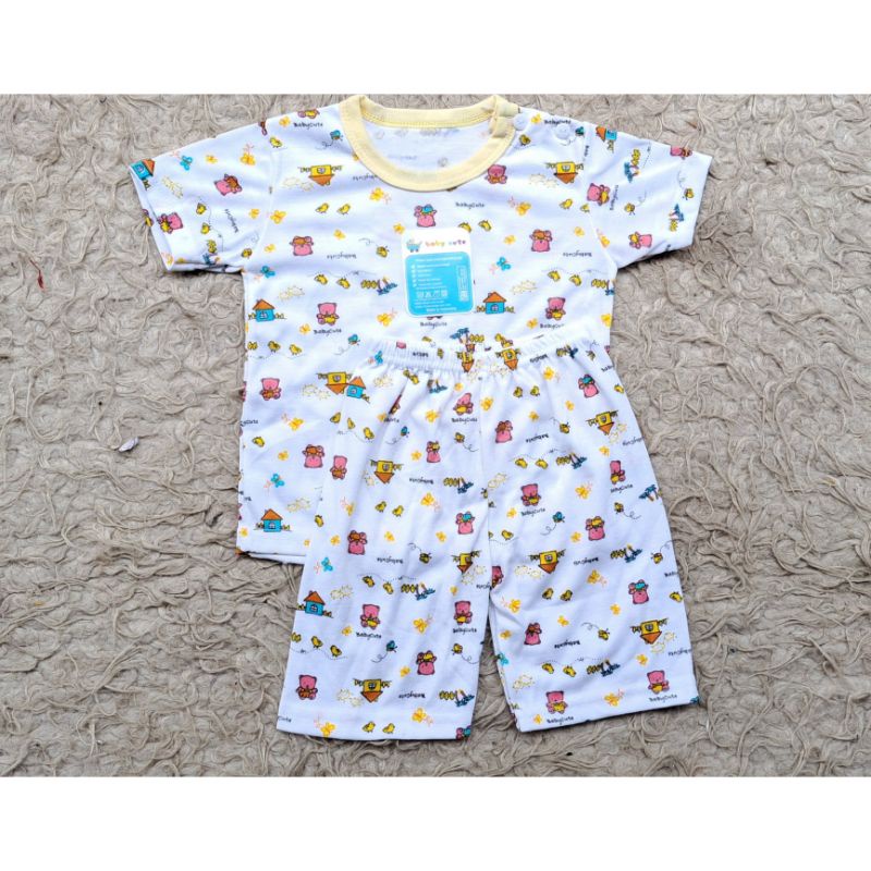 Setelan baju dan celana bayi Pendek Motif dan Polos Baby Cute 6-18bulan SNI per 1stel Promo 8.8