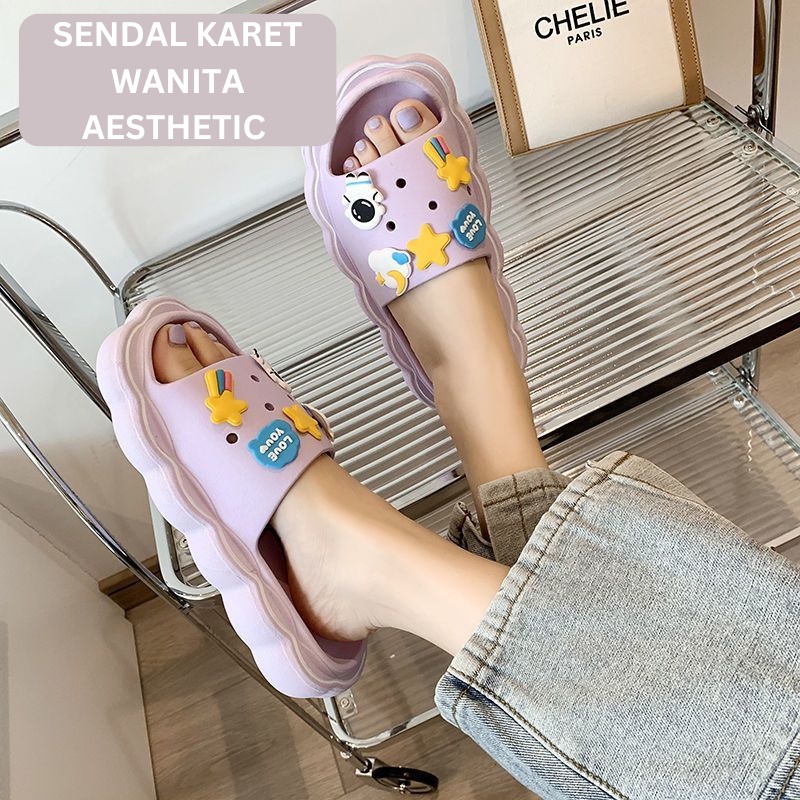 Mainland Sandal Karet Wanita Lucu Sandal Lubang Patch Korean Fashion HSN115