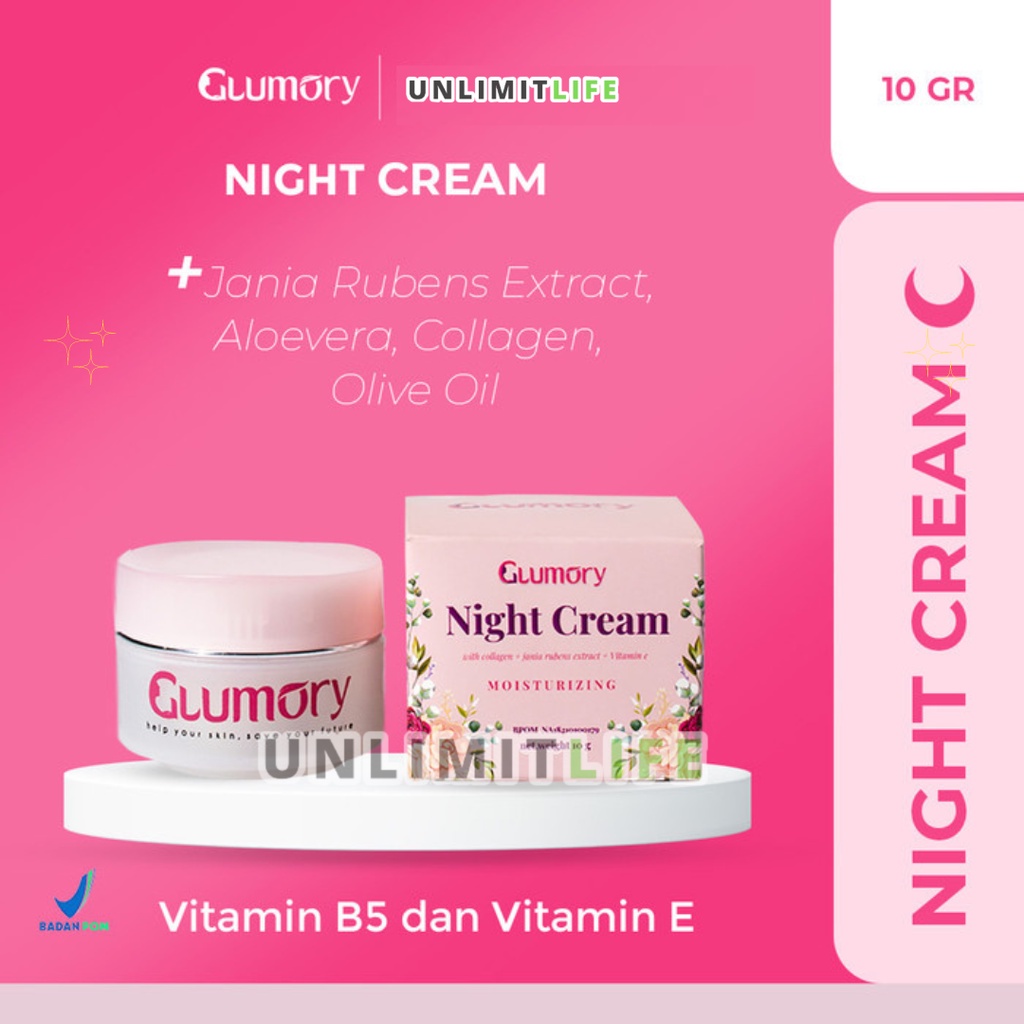 GLUMORY Night Cream Perawatan dan Kecantikan Krim Malam melembabkan menghaluskan kulit wajah