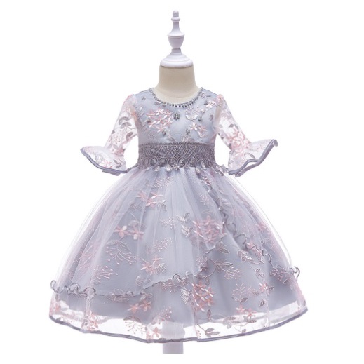 DRESS PESTA ANAK PEREMPUAN IMPORT / baju pesta anak tutu satin L5015 gaun bordir LENGAN PANCUNG IMPORT HIGH QUALITY