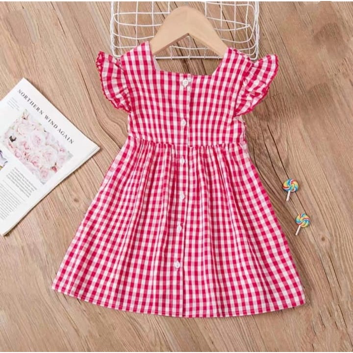 Jimmedy.id - Dress Anak Perempuan Pola Kotak Bahan Katun Untuk Usia 3-7 Tahun