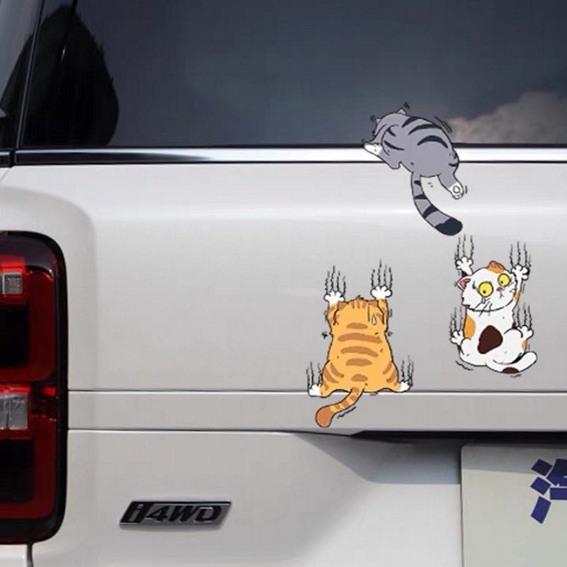 Stiker Mobil Motif Kartun Kucing Memanjat Bahan Vinyl Anti Air / Gores