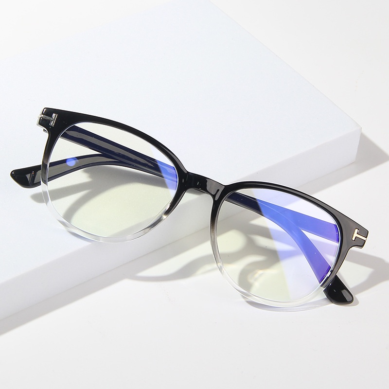 Kacamata Frame Bulat Warna Gradasi Gaya Barat Oversize Anti Blue Light