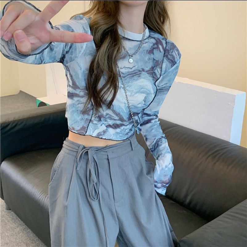 COD/READY Korean Sexy Transparent ANTI-UV Long Sleeve Tulle Blouse Atasan Lengan Panjang Transparan 2271