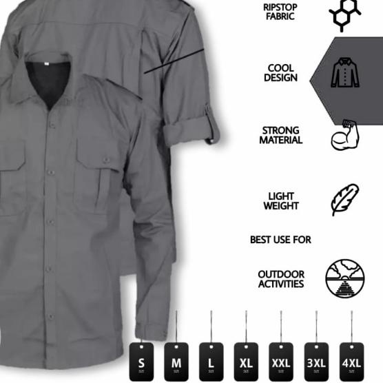 KEMEJA LAPANGAN / KEMEJA PDL / KEMEJA / KEMEJA OUTDOOR - Abu-abu, S