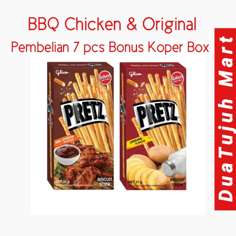 Glico Pretz Biscuit Stik Rasa BBQ Chicken &amp; Original/ Beli 7 Pcs Bonus Koper Box