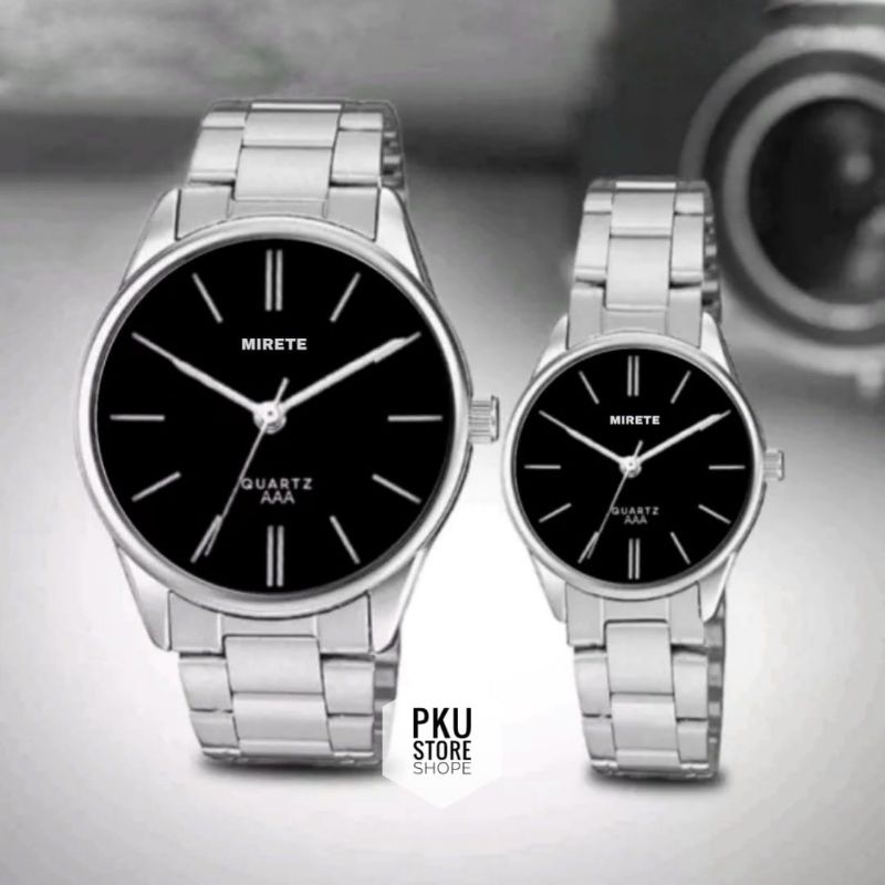 Jam Tangan Couple Mirete Strap Rantai Bisa Satuan Terbaru Free Batrai Cadangan | JAM Tangan Kasual Wanita | Jam Tangan Kasual Pria Quart Analog | Jam Tangan Cowok Cewek Anti Air Warna Hitam Silver DAN silver Hitam Terlaris / Jam Tangan Couple