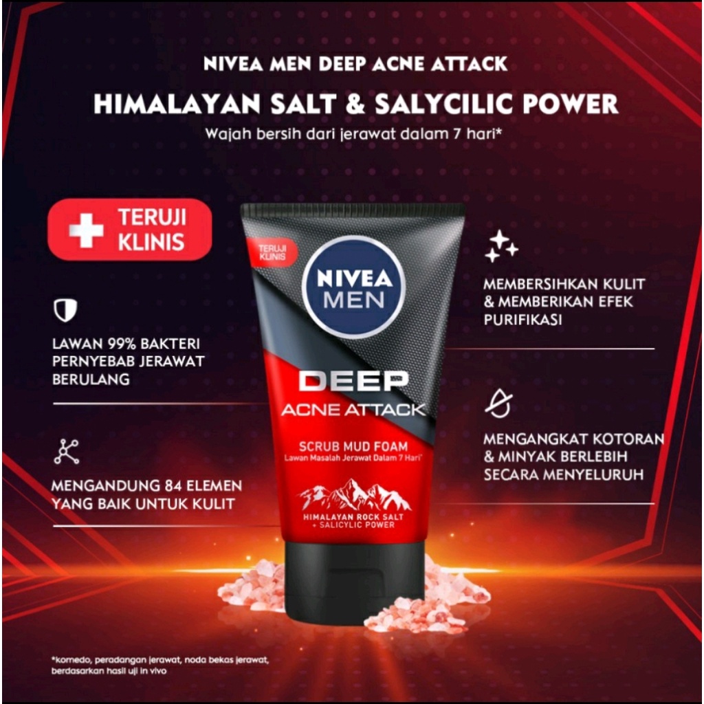 NIVEA MEN Facial Foam 100 ml  DEEP ACNE ATTACK // EXTRA BRIGHT DARK SPOT MINIMIZER FOAM