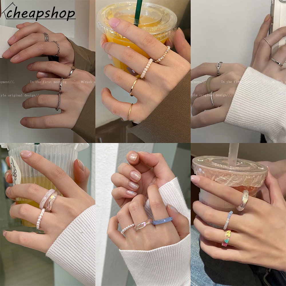 IFYOU Cincin Bahan Resin Warna Silver Gaya Vintage Untuk Wanita