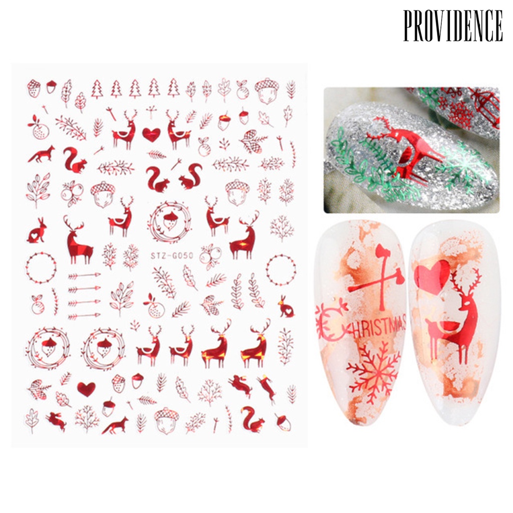 Ins Stiker Kuku Motif Rusa / snowflake / snowman / Pohon Natal Gaya vintage Warna Merah