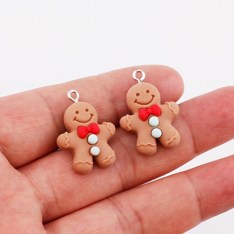 10 Pcs Aksesoris Liontin Bentuk Gingerbread Man Santa Claus Bahan Resin Untuk Membuat Anting Gelang Gantungan Kunci