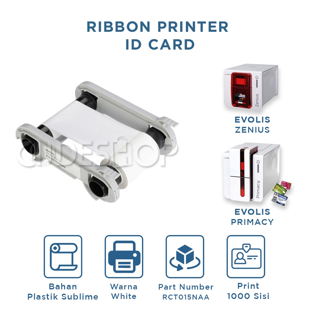 Ribbon Printer ID Card Evolis Zenius Monochrome Putih PN: RCT015NAA