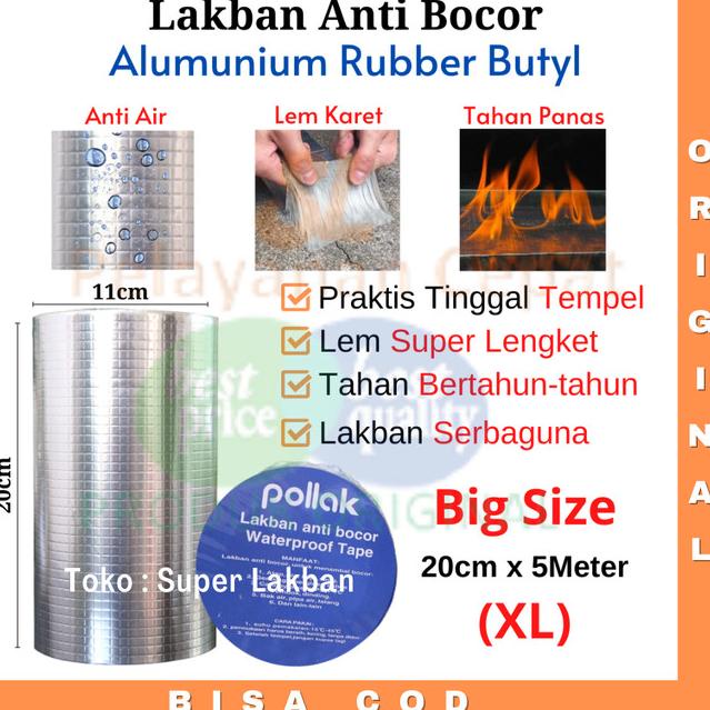 

Lakban Anti Bocor - penambal atap - karpet talang - pipa - 20cm x 5M - Butyl 20cm x 5M