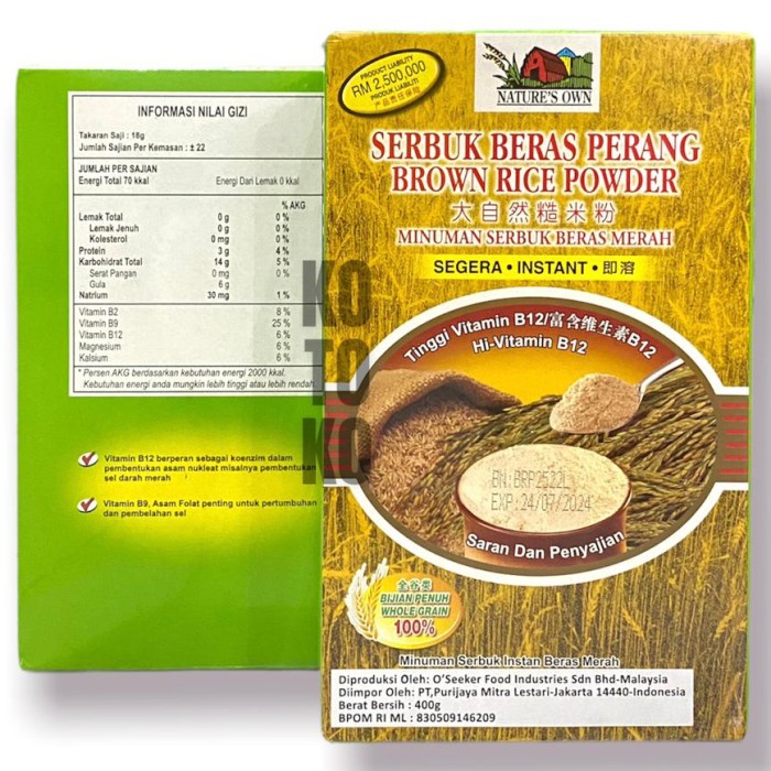 

Sereal Susu Beras Serbuk Beras Perang Nature'S Own 400Gr