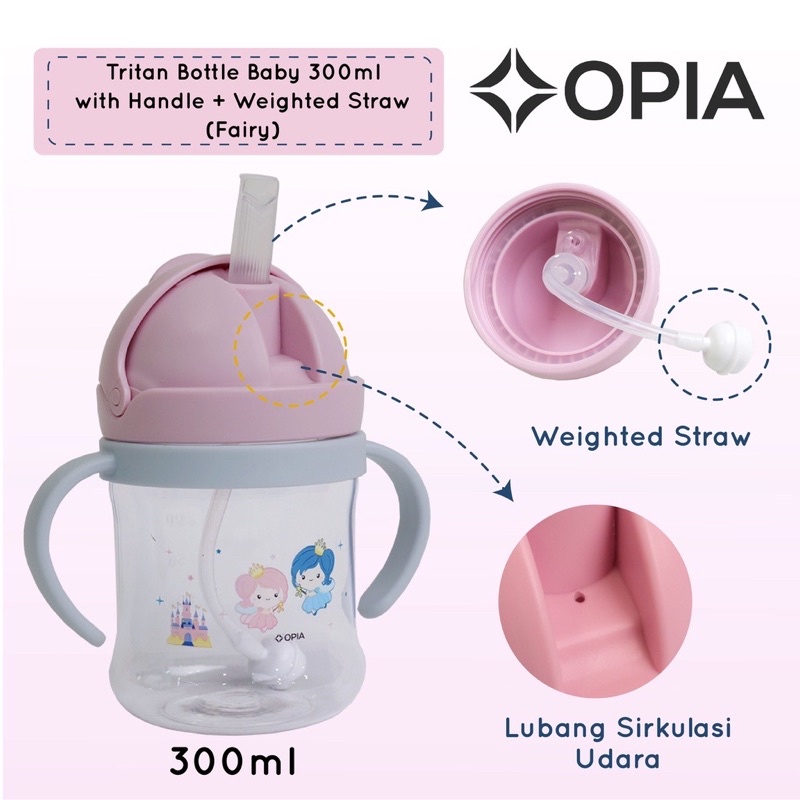 Opia tritan baby bottle 350ml fairytale with weighted straw bottle - botol minum dengan pemberat