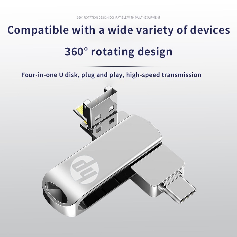Hp 3.0 Flashdisk USB 4 In 1 OTG 512GB Bahan Metal Anti Air Untuk Smartphone