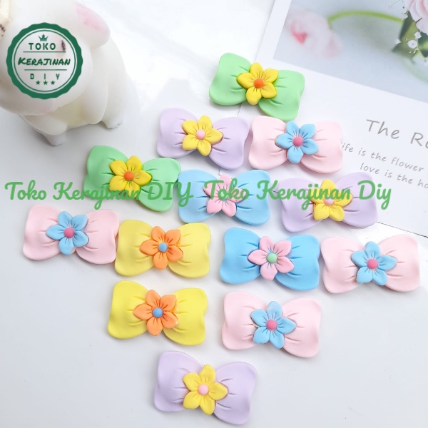 (5 Pcs) Clay Resin Pita Tempel Pastel Model Bunga