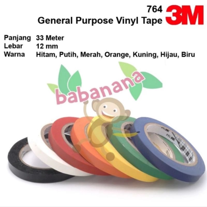 General Purpose Vinyl Tape 3M 764 Marking 33M x 12mm selotip