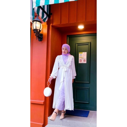 Long Outer Deyura, Long Outer Wanita Ruffle Ceruty Babydoll Lengan Balon Polos