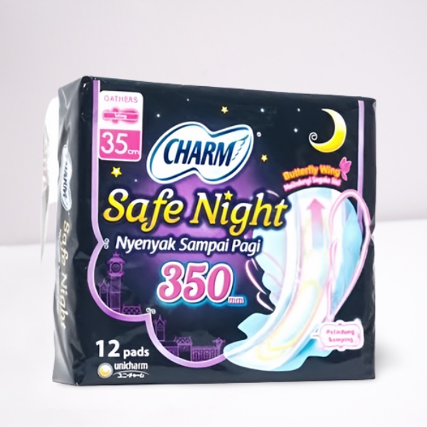 Pembalut wanita charm safe night wings 35 cm ( isi 12 pada ) pembalut sayap yg nyaman