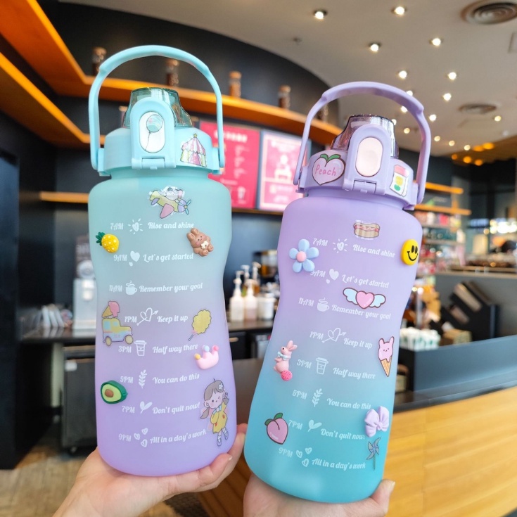 【Gratis tali panjang&amp;2D&amp;3D stiker】Botol Minum Gemoy Bulat Mini Botol Minum Anak Anak (1.5/2.0L)