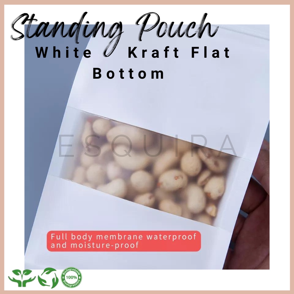 Eco Pack White Kraft Flat Bottom Standing Pouch Matte Window 10 PCS