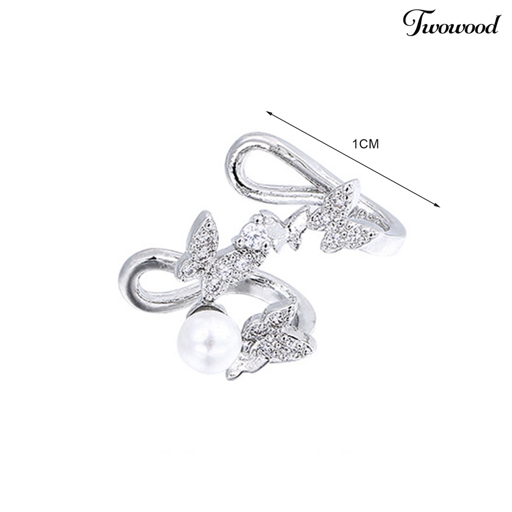 1 Pc Anting Klip Bentuk Kupu-Kupu Aksen Mutiara Tiruan Bahan Cubic Zirconia Untuk Wanita