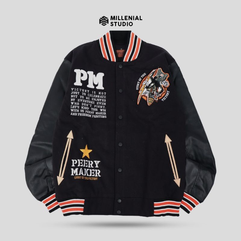 VARSIY VICTORY | JAKET VARSITY BLACK BORDIR ORIGINAL PEERY MAKER | MILLENIAL STUDIO