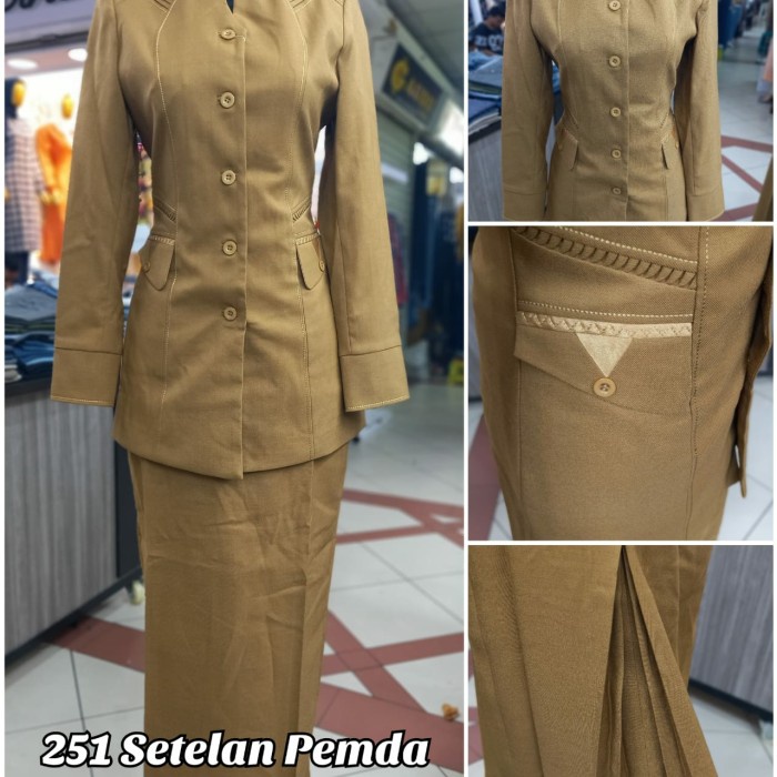 Stelan Blazer Pemda Baju Seragam Guru Wanita Warna Khaki